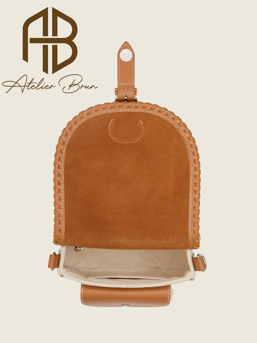 Beige Canvas Crossbody with Leather Accents – Vintage‑Inspired Mini Bag