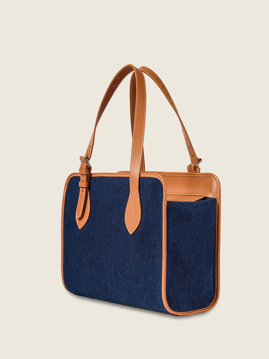 Structured Denim & Leather Tote Bag – Medium