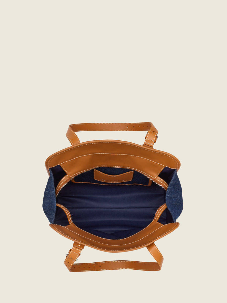Structured Denim & Leather Tote Bag – Medium