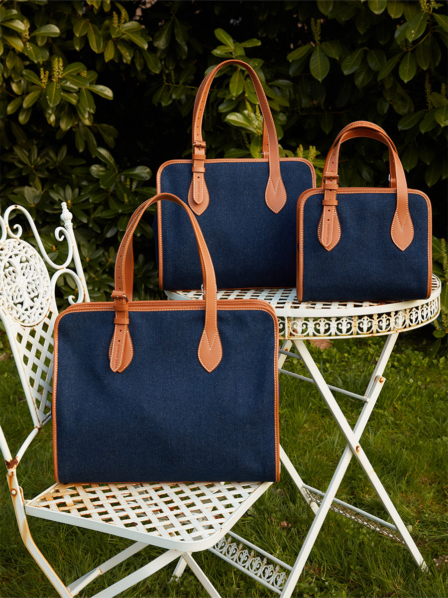 Structured Denim & Leather Tote Bag – Medium