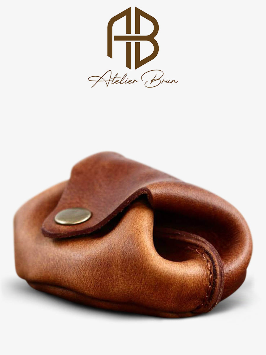 Compact Vintage-Style Leather Coin Purse – Natural Finish