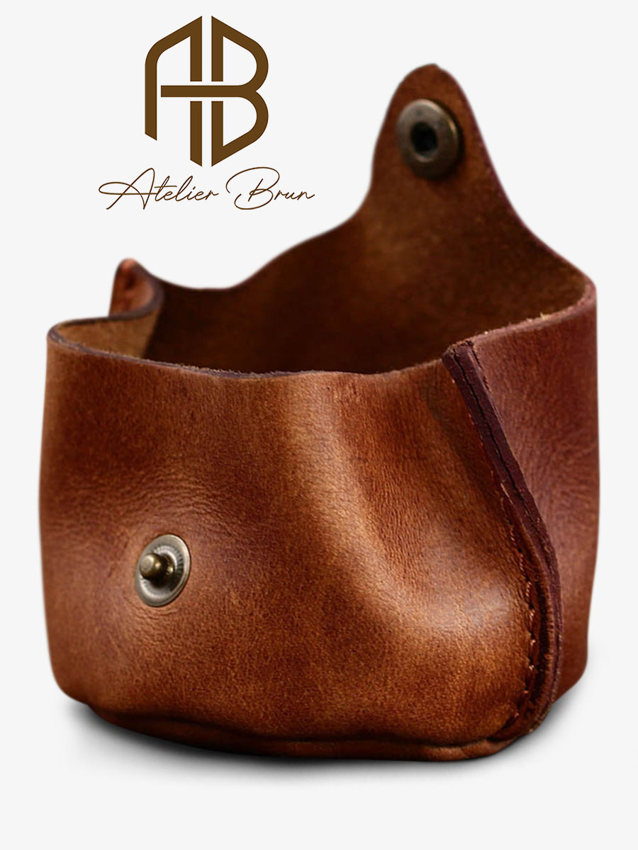 Compact Vintage-Style Leather Coin Purse – Natural Finish