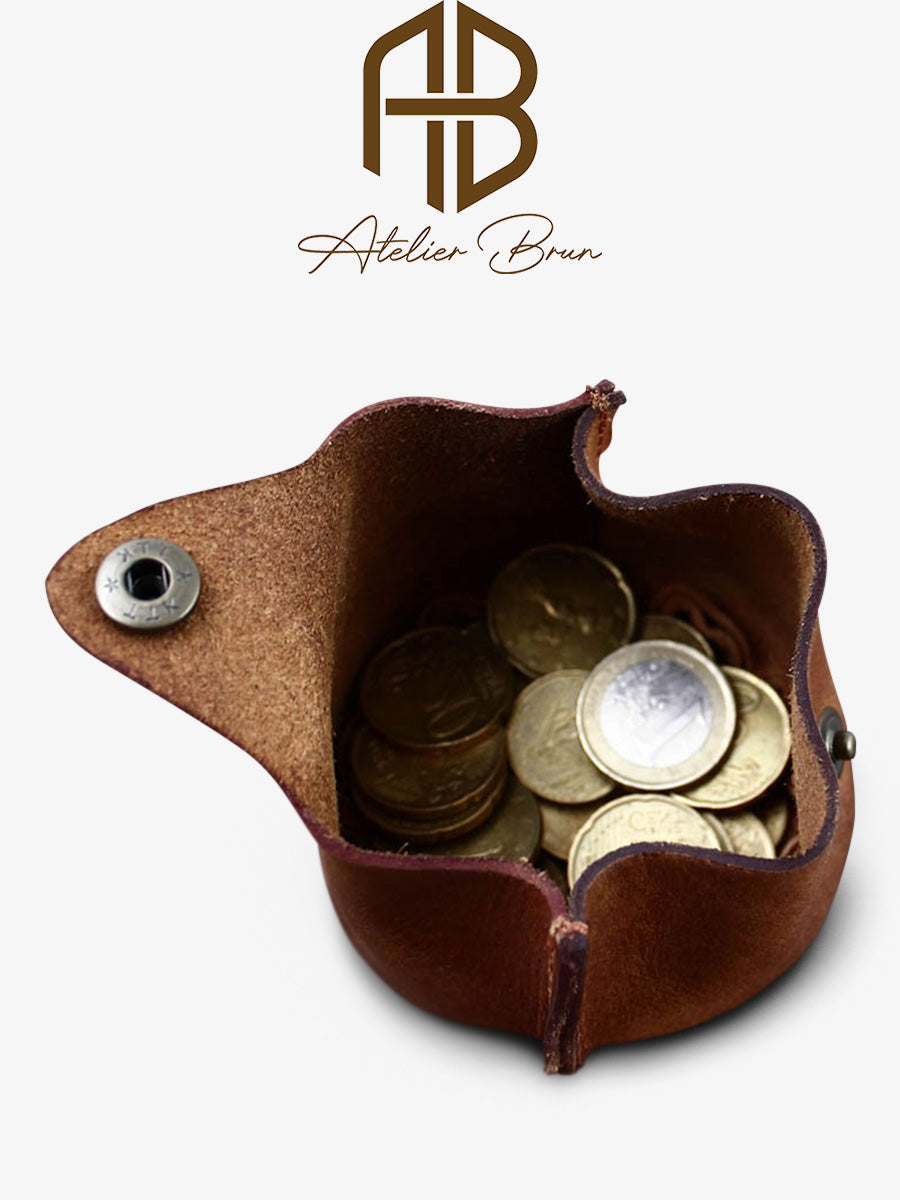 Compact Vintage-Style Leather Coin Purse – Natural Finish