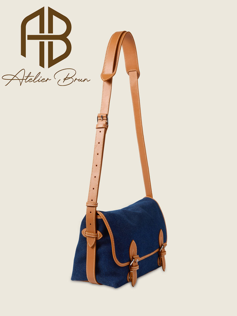 Casual Denim & Leather Shoulder Bag