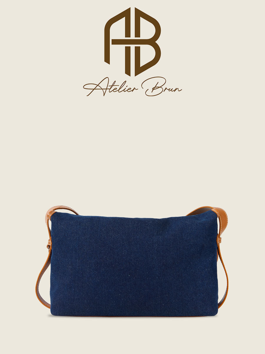 Casual Denim & Leather Shoulder Bag