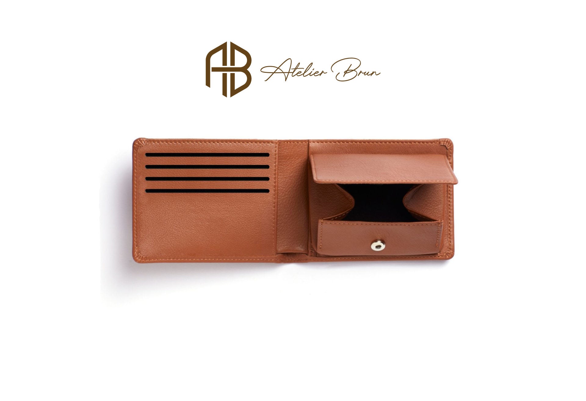 Compact Full-Grain Leather Wallet with Coin Pocket – Cognac